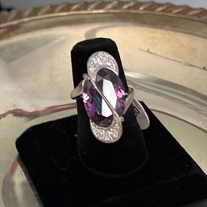 Silver rhodium CZ clear & amethyst Ring size 7